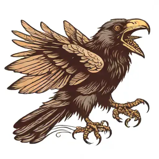 crow with worm in mouth flying  tattoo design idea