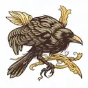 crow with worm in mouth flying  tattoo design idea