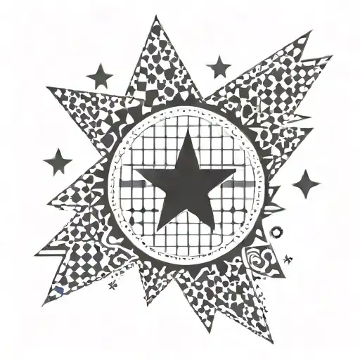 CHECKER BACKGROUND WITH A STAR WITH EMOJI INSIDE PART OF THE ARM SLEEVE tattoo design idea