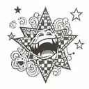 CHECKER BACKGROUND WITH A STAR WITH EMOJI INSIDE PART OF THE ARM SLEEVE tattoo design idea