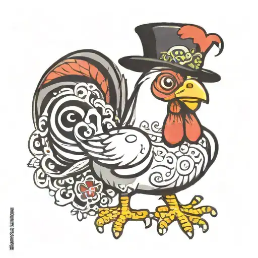 a cartoon chicken with the words A pitinha põe o ovo e a menina papa todo! around it  tattoo design idea