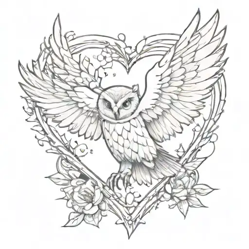 A sketch style tattoo of a heart with an owl flying out of it, showcasing your deep connection to animals and your favorite owl tattoo design idea