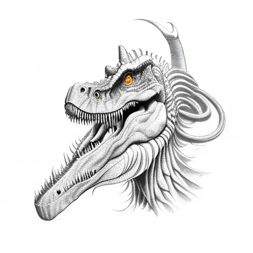 Tyrannosaurus rex, with a whip and a bdsm cap on tattoo design idea