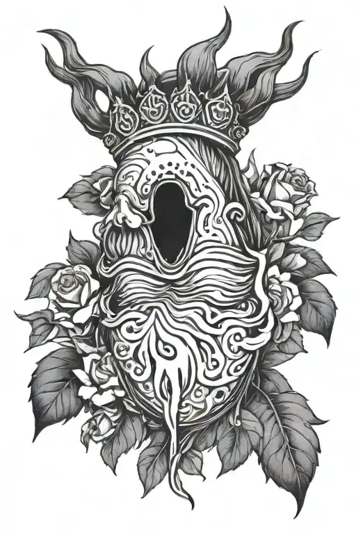 crying god with human heart tattoo design idea