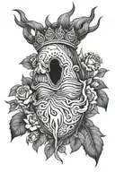crying god with human heart tattoo design idea