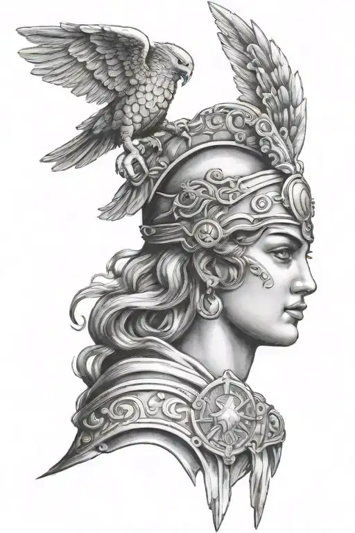 Athena holding Medusa  shield tattoo design idea