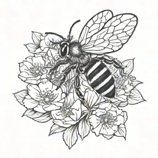 stone roses and bees buzzing tattoo design idea