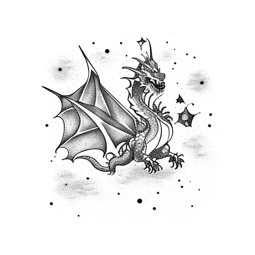 stack of books, top book open with smoke and stars, dragon, spaceship tattoo design idea