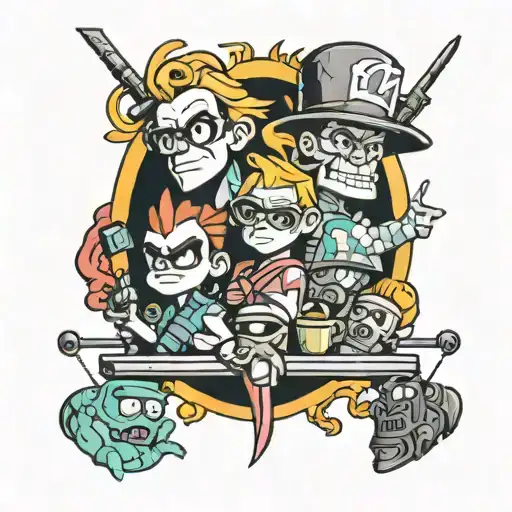 A 90s cartoon-inspired tattoo featuring iconic characters from that era tattoo design idea