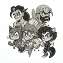 A 90s cartoon-inspired tattoo featuring iconic characters from that era tattoo design idea