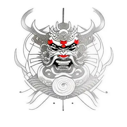 samurai face covered with hannya mask tattoo design idea