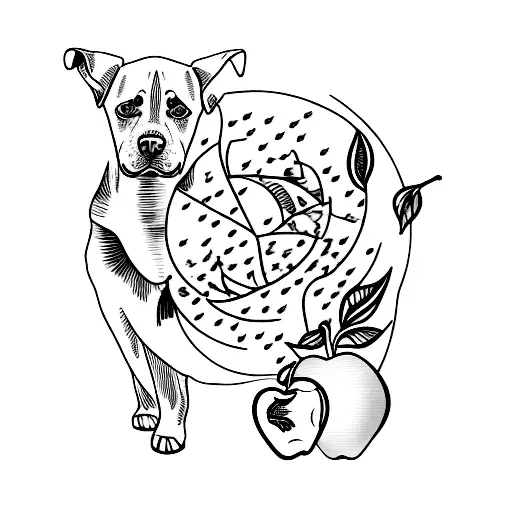 black Labrador and Apple  tattoo design idea