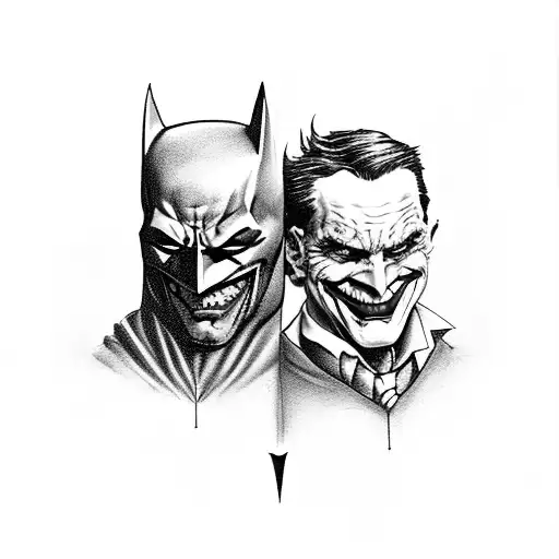 Batman and Joker stand next to each other like brothers who hates eachother  tattoo design idea