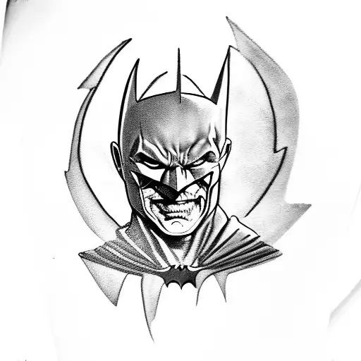 Batman versus joker with background of Gotham tattoo design idea