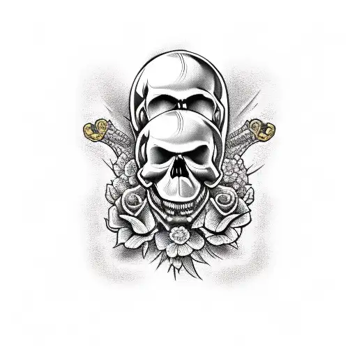 skull and beer tattoo design idea