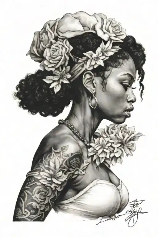 realist sad black women with the world on her shoulders  tattoo design idea