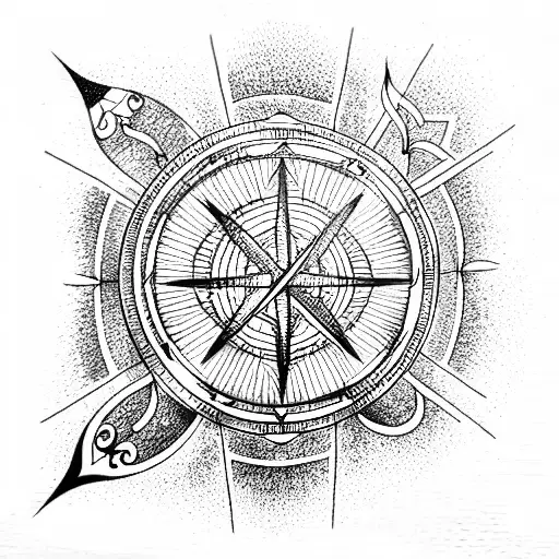 hourglass and compass  tattoo design idea