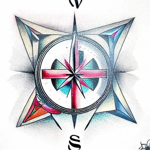 hourglass and compass  tattoo design idea