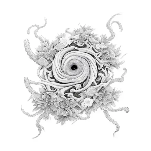 A ken kaneki centipede kagune intertwined with blooming flowers tattoo design idea