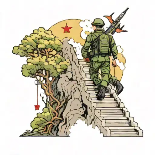 stair way to heaven with marines guarding him while he tattoo design idea
