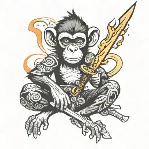 monkey with flame swords And tattoo design idea