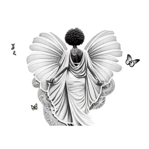 black girl in pandora with elephants and butterflies tattoo design idea