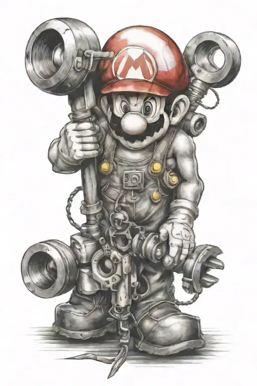 Mario and tools intertwined tattoo design idea