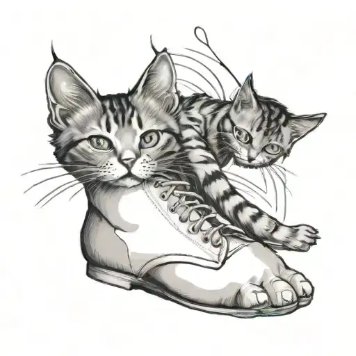 A dreamlike scene of a colorful ankle being hugged by a mischievous cat in a surreal setting tattoo design idea