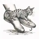 A dreamlike scene of a colorful ankle being hugged by a mischievous cat in a surreal setting tattoo design idea