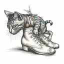 A dreamlike scene of a colorful ankle being hugged by a mischievous cat in a surreal setting tattoo design idea