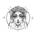 libra goddess surrounded by cherry blossoms  tattoo design idea