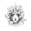 libra goddess surrounded by cherry blossoms  tattoo design idea