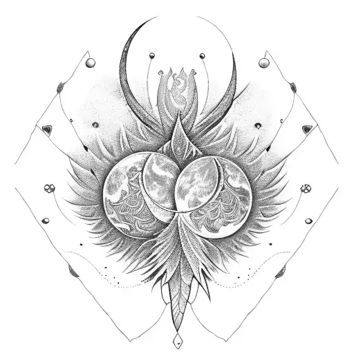 fractal feather basic moon tattoo design idea