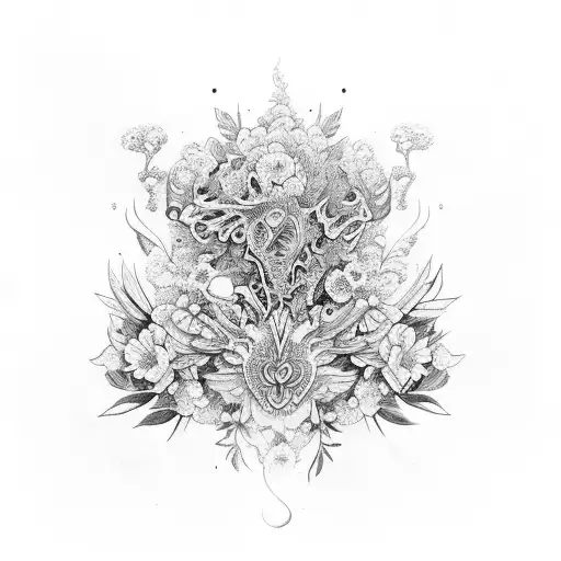 A guitar with intricate floral patterns as the body tattoo design idea