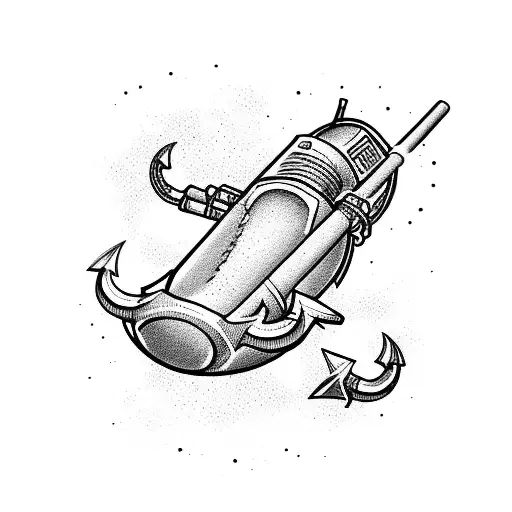 two anchors in a submarine warfare device  tattoo design idea