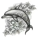 dolphin floral tattoo design idea