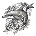 dolphin floral tattoo design idea