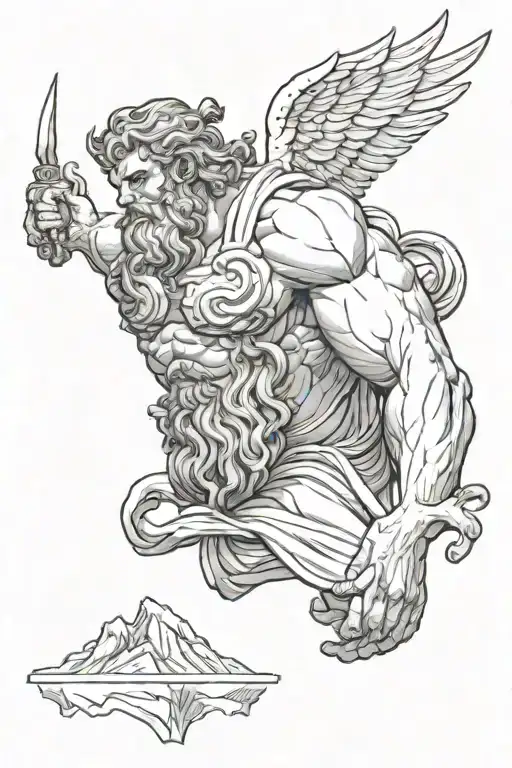 Zeus with mount olympus in the background  tattoo design idea
