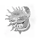 sun,ra, leo, rooster, caiman, Quetzalcóatl tattoo design idea