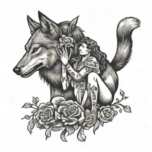 wolf killing a woman tattoo design idea