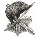 boar scottish claymore sword with mountains tattoo design idea