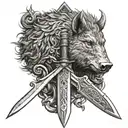boar scottish claymore sword with mountains tattoo design idea