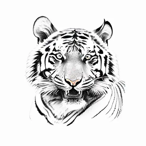 A tiger walking along a sandy beach with palm trees in the background tattoo design idea
