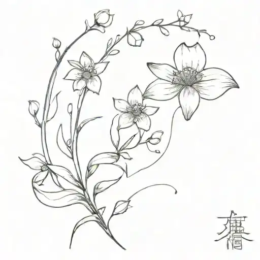 Bean sprout + saphirre + forget me not flower tattoo design idea