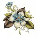 Bean sprout + saphirre + forget me not flower tattoo design idea