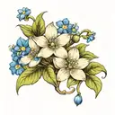 Bean sprout + saphirre + forget me not flower tattoo design idea