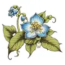 Bean sprout + saphirre + forget me not flower tattoo design idea