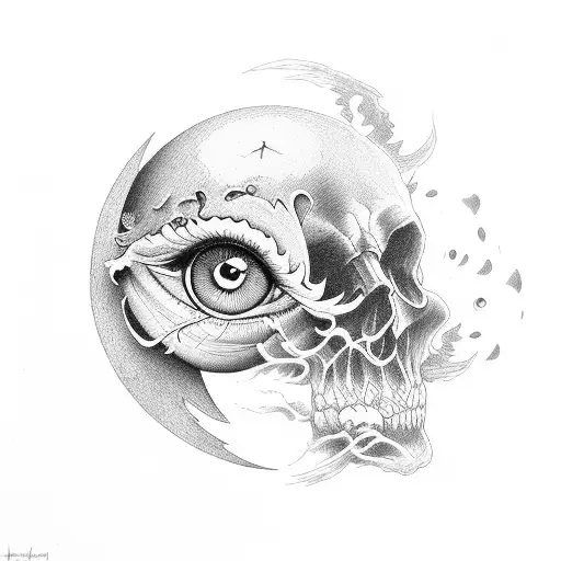 hell and heaven with eyes in the middle tattoo design idea