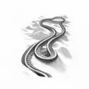 train tracks snake tattoo design idea