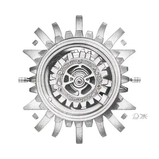 A mechanical representation of a Pandora's box with gears and intricate details tattoo design idea